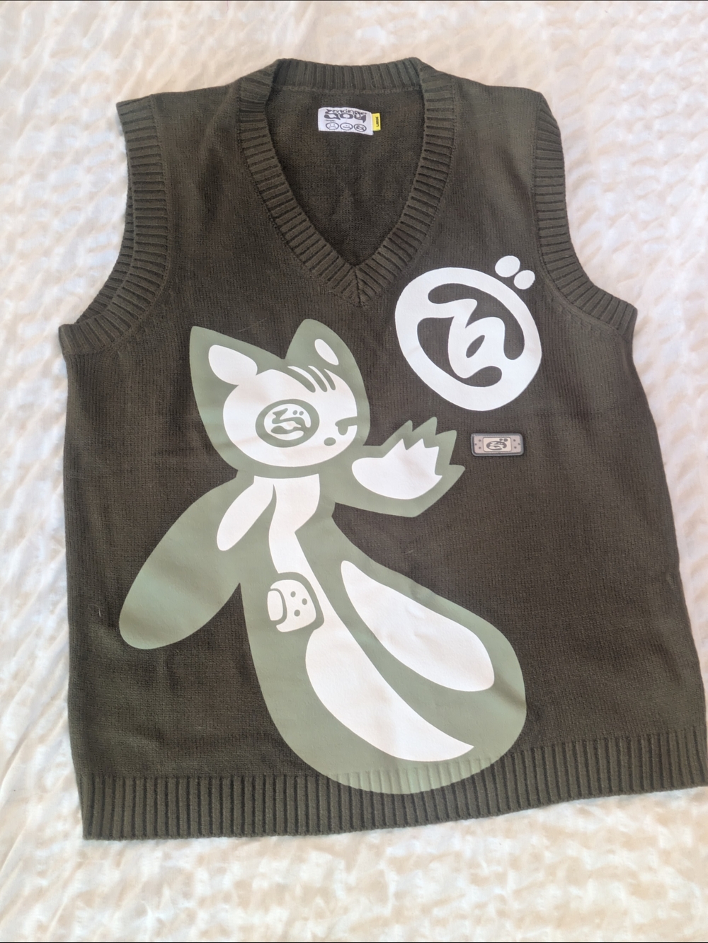 Roots Olive Green Graphic V-Neck Knit Vest